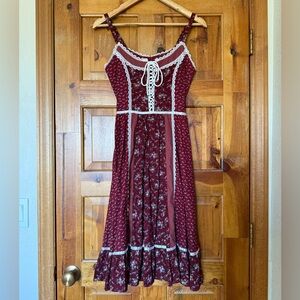 EUC Vintage Gunne Sax Sundress in Red Burgundy Calico size 7